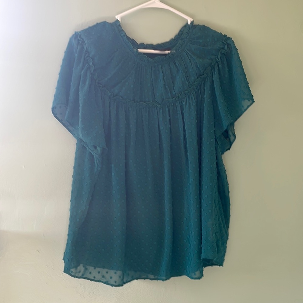 J. Crew Green Clip Dot Blouse